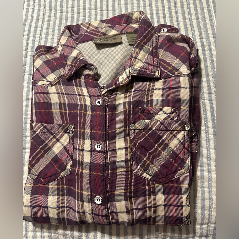 Miss Me Plaid Button Down Small ladies long sleeve shirt - Picture 5 of 6